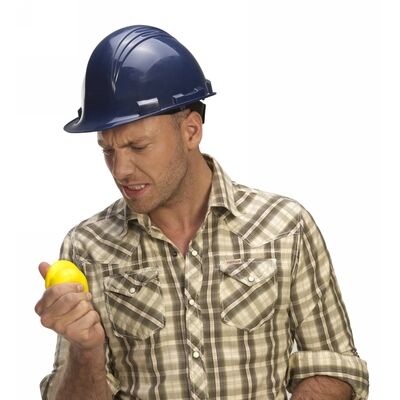 Stressbolde arbejdshjelm gul med tryk Stressbolde arbejdshjelm gul med logo